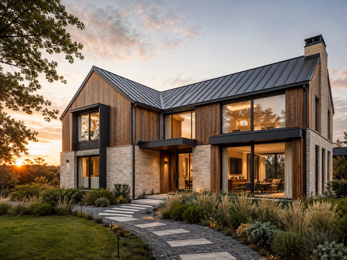 Contemporary custom home with warm timber cladding